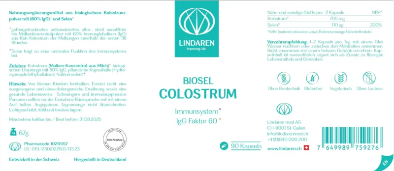 Biosel colostrum label